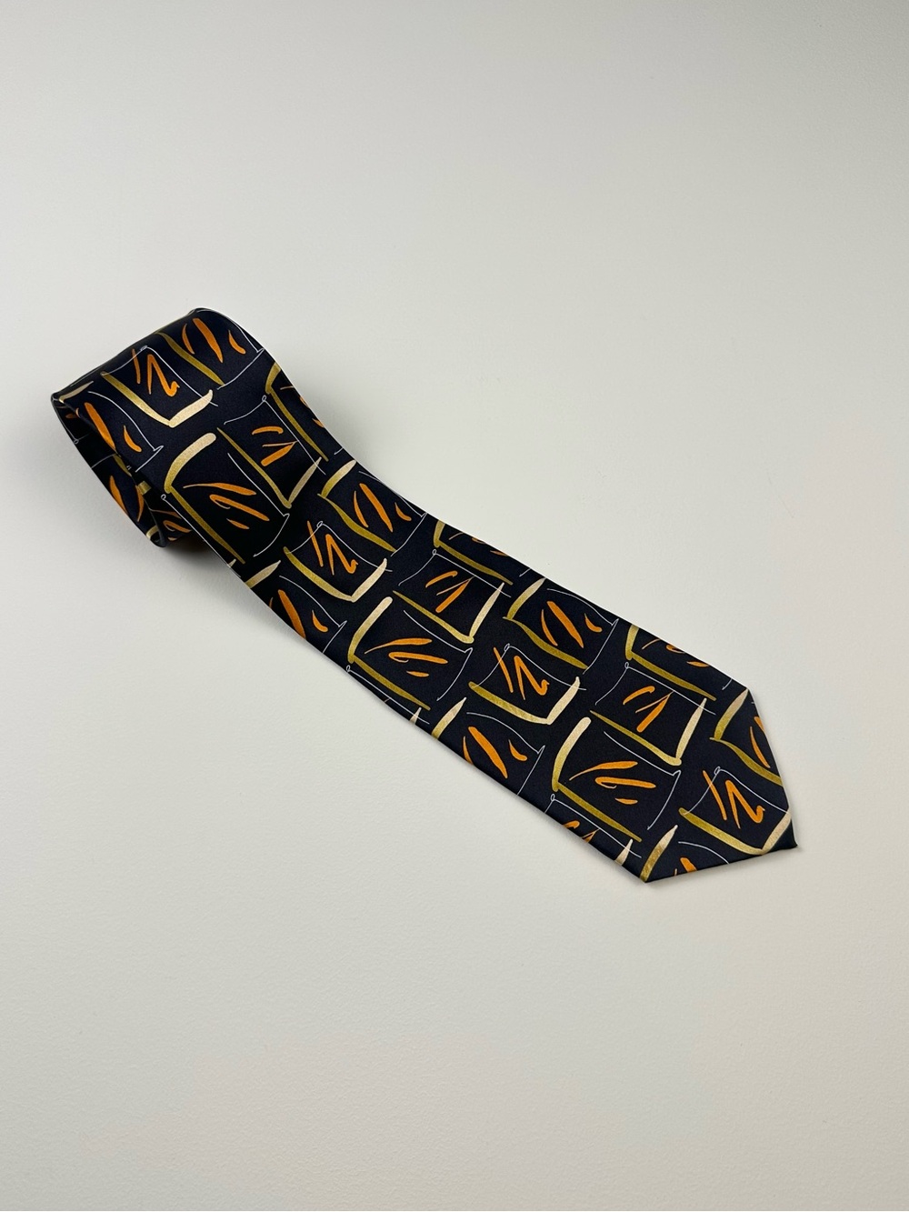 Jerry Garcia Collection 50 Lizard Board Silk Tie Black Gold 3.5” x 60.5”